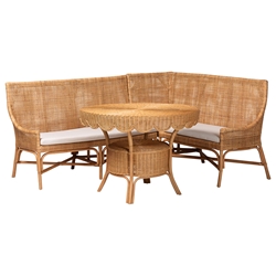 bali & pari Olivera Bohemian Light Honey Rattan 3-Piece Dining Nook Set